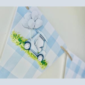Golf Theme Mini Banner | Pastel Golf Baby Shower Decor | Blue/ Pink Gingham Golf Party Garland | Golf Cart & Clubs Party Bunting