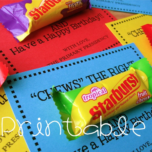 Printable- PDF- Chews the Right- LDS Primary Birthday Gift Idea