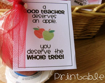 Printable- PDF- Apple for the Teacher tag - Teacher Appreciation Idea