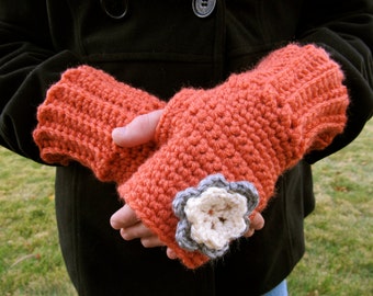 Girls Fingerless Gloves- Coral- Size 10-Petite Teen- Ready to Ship