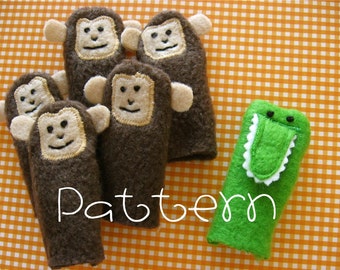 PATTERN-PDF- Five Little Monkeys and a Silly Alligator- Furry Fingers Finger Puppets