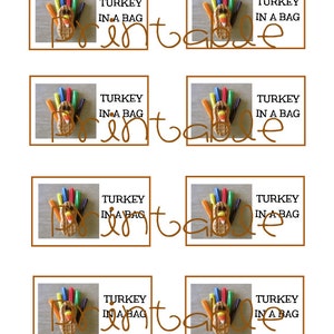 Printable PDF Turkey in a Bag tag Thanksgiving Gift Idea students, children, guests, place setting, activity image 4