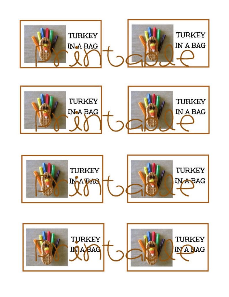 Printable PDF Turkey in a Bag tag Thanksgiving Gift Idea students, children, guests, place setting, activity image 4