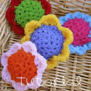 Tutorial- PDF- Flower Puff Scrubbie- Nylon Net Scrubber- pot scrubber, crochet pattern
