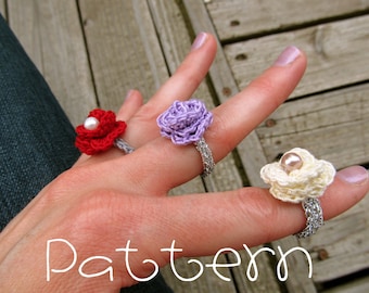 PATTERN- PDF- Lovely Rosette Ring- Crochet