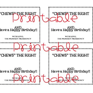 Printable- PDF- Chews the Right- LDS Primary Birthday Gift Idea - Etsy