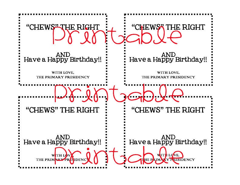 Printable PDF Chews the Right LDS Primary Birthday Gift | Etsy