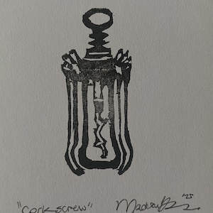 Mini 2.5”x3.5” Rubber Block Prints - Stamp Carving - Linocut (Two stamps minimum) Corkscrew
