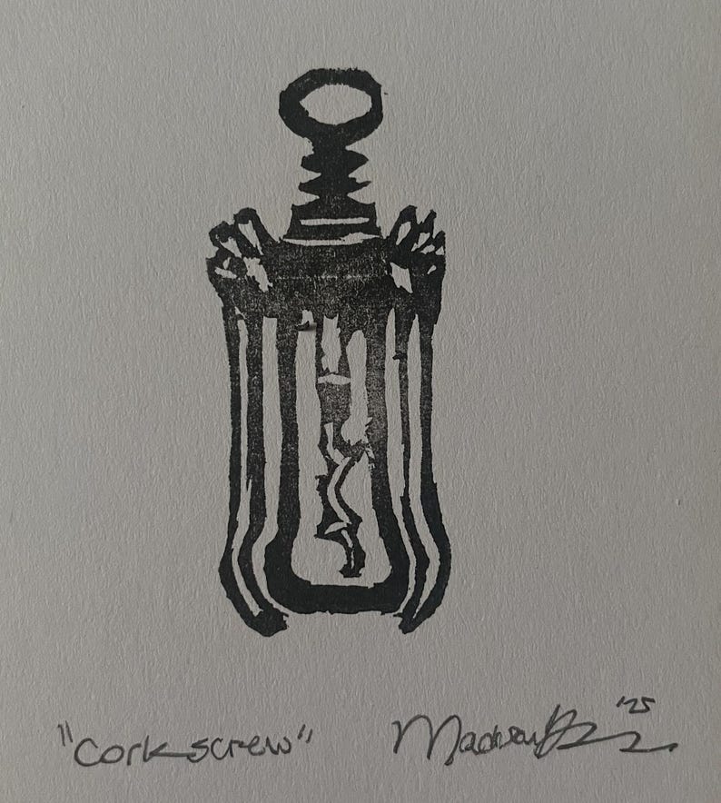 Mini 2.5”x3.5” Rubber Block Prints - Stamp Carving - Linocut (Two stamps minimum) Corkscrew