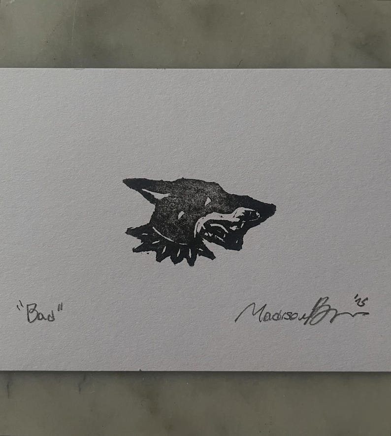 Mini 2.5”x3.5” Rubber Block Prints - Stamp Carving - Linocut (Two stamps minimum) Bad