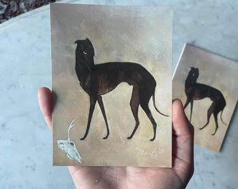 Italian Greyhound -4"x5.3" Giclée Fine Art Oil Painting Print, Matte Finish