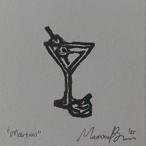 Mini 2.5”x3.5” Rubber Block Prints - Stamp Carving - Linocut (Two stamps minimum) Martini