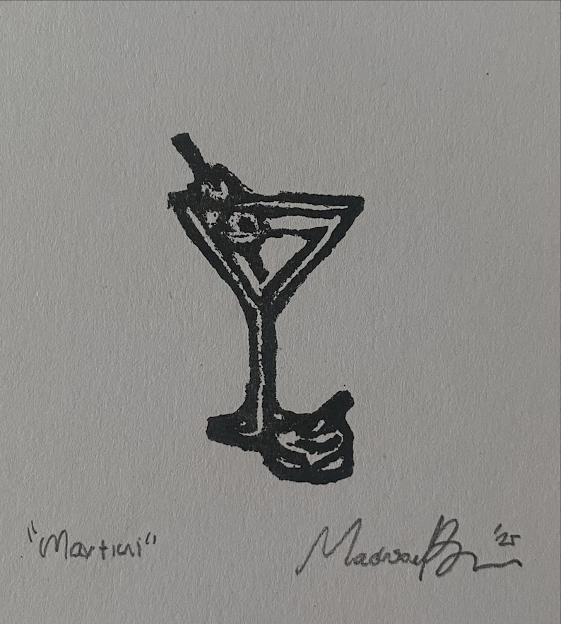 Mini 2.5”x3.5” Rubber Block Prints - Stamp Carving - Linocut (Two stamps minimum) Martini