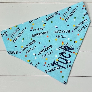 Dog Bandana, Happy Barkday Dog Print, Optional Personalization, Embroidery, Over The Collar, Dog and Cat Neckwear