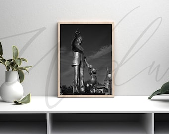 Walt and Mickey Statue Print: Magic Kingdom Black and White Photo (Digital Download)