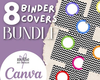 Binder Cover Template | Black & White Chevron EDITABLE Binder Covers | 8 Color Bundle | Printable Binder Cover | Binder Cover 8.5" x 11"