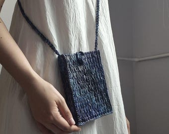 Black sea handmade raffia crossbody bag on plastic canvas