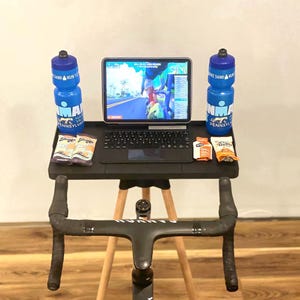 Extra Wide Premium Indoor Cycling Stand –  Laptop & Tablet Stand for Bike Trainer Platform for Zwift, Wahoo, Peloton – Minimalist Home Gym