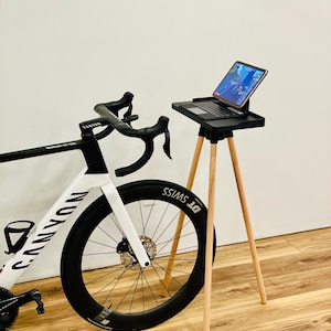 Premium Indoor Cycling Stand – Laptop & Tablet Stand for Bike Trainer Platform for Zwift, Wahoo, Peloton – Minimalist Home Gym Decor