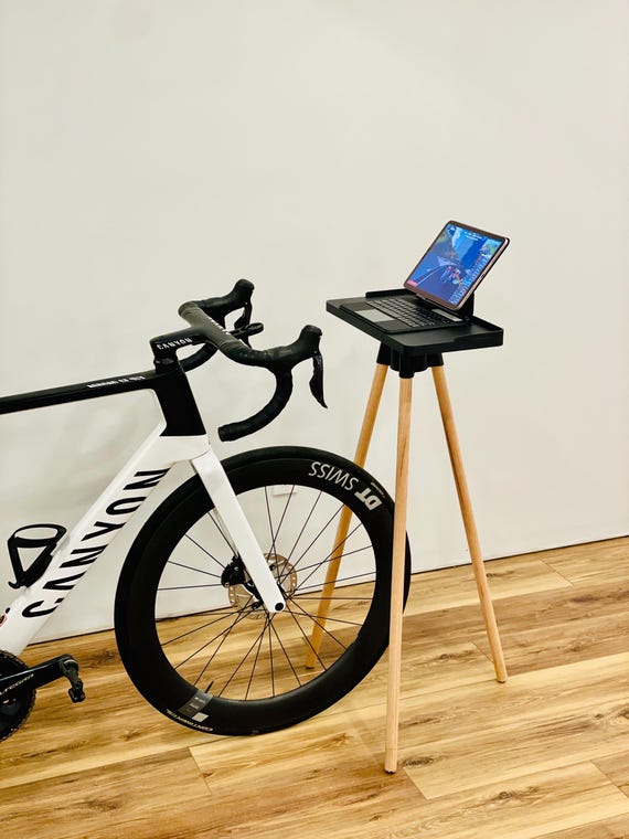 Indoor Cycling Desk: Oak Wood Legs, Bioplastic Top, Minimalist 