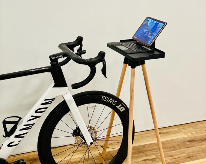 Featured listing image: Indoor Cycling Desk: Oak Wood Legs, Bioplastic Top, Minimalist Home Gym