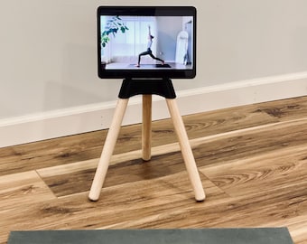 Yoga iPad Stand: Oak Legs, Eco-Friendly Bioplastic, Minimalist Design