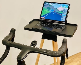 Indoor Cycling Desk: Oak Wood Legs, Bioplastic Top, Minimalist Home Gym, Stand for Laptop and iPad