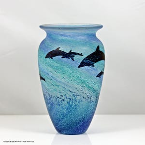 Malcolm Sutcliffe studio cameo glass vase, Dolphins