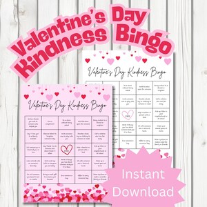 Valentine&#39;s Day Kindness Bingo PDF Download - Kindness-Themed Game for Families, Classrooms, Groups - Fun Activity for Kids & Adults!
