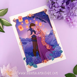 Rapunzel & Flynn Dancing Fine Art Print – Disney Inspired Wall Art – Fantasy Home Decor