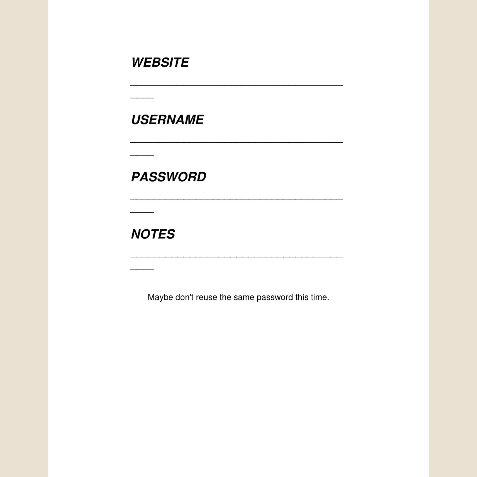 Funny Password Organizer Printable | Sarcastic 5x7 Username Tracker ...
