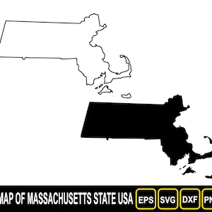 Kaart van de staat Massachusetts (VS) silhouet omtrek en plat