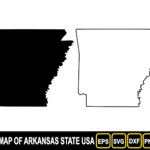Kaart van de staat Arkansas, VS, silhouet vlak en omtrek