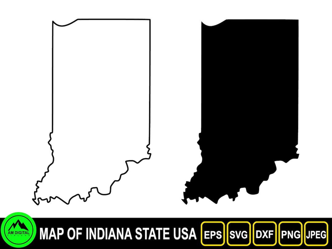 Map of Indiana State USA Silhouette Outline and Flat Design - Etsy