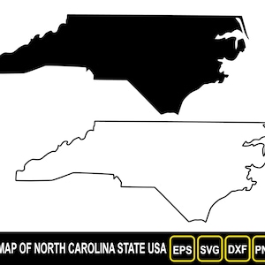 Kaart van de staat North Carolina (VS) silhouet omtrek en plat ontwerp