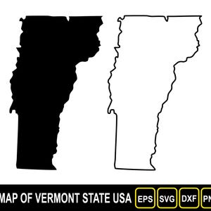 Kaart van de staat Vermont, VS, silhouet vlak en omtrek