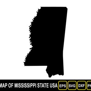 Kaart van de staat Mississippi (VS) Silhouette Flat