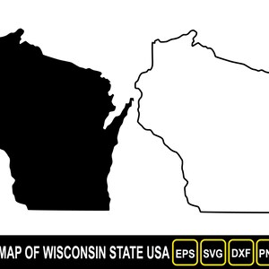 Kaart van de staat Wisconsin (VS) silhouet plat en overzichtsontwerp