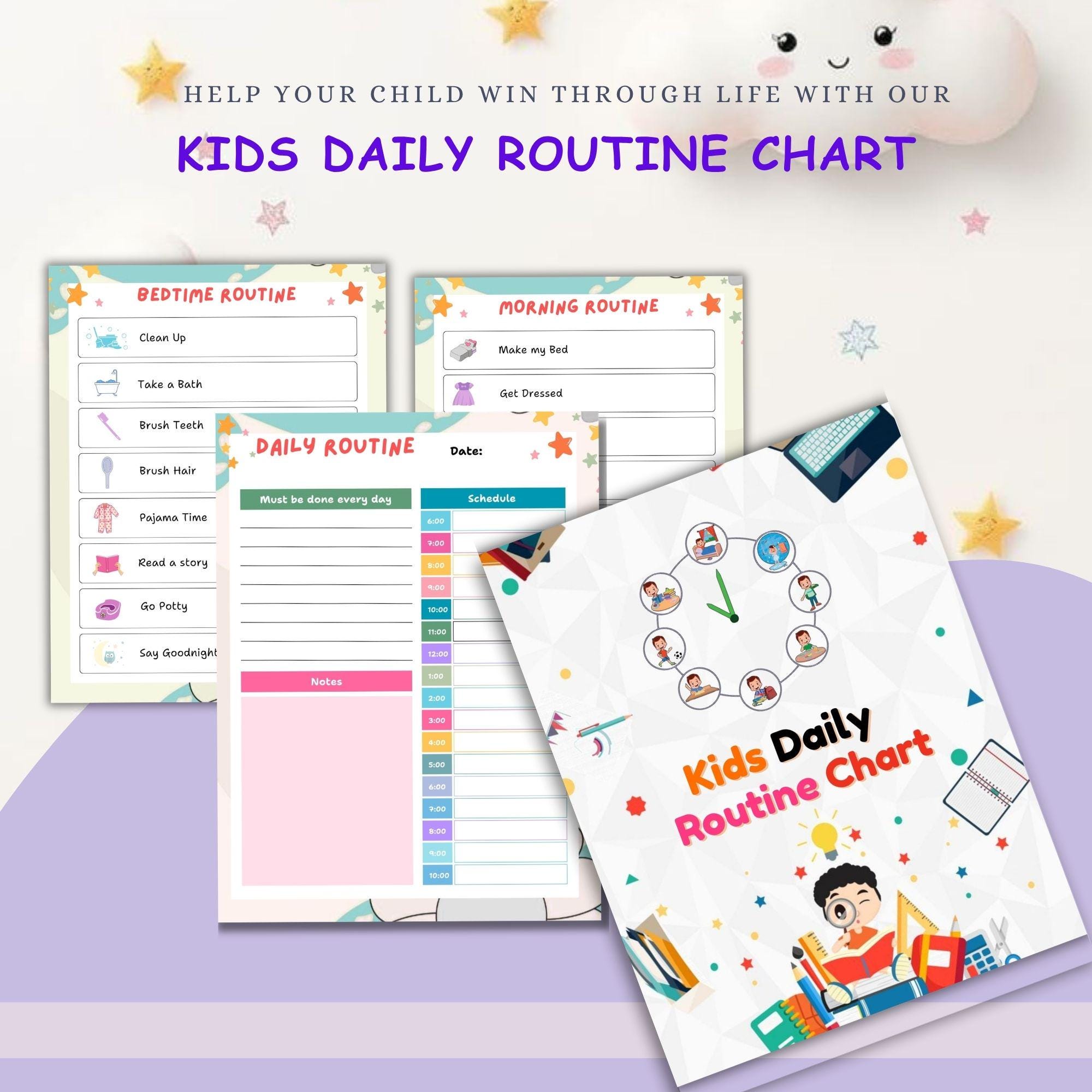 Kids Daily Routine Chart | Visual Schedule, Morning Evening Planner ...