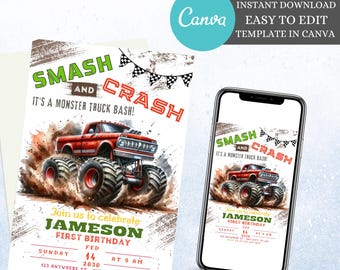 Editable Monster Truck Birthday Invitation (Digital Download)