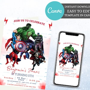 Editable Superhero Birthday Invitation Kids Birthday Party Invite Editable Superheroes Birthday Invitation Template Avengers Party Editable