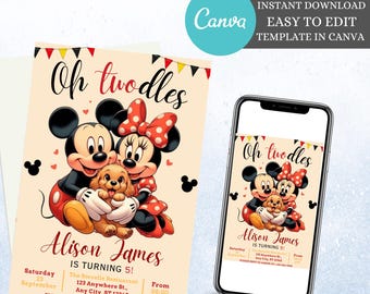 Oh Twodles Minnie Mouse Birthday Invitation (Digital Download)