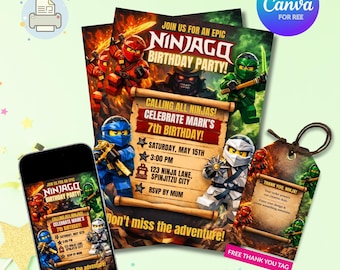 Ninjago Birthday Invitation | Editable Ninja Kids Party Invite (Instant Download)