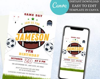 Sports Birthday Invitation Template: Editable Canva Design (Digital Download)