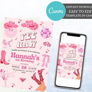 Space Cowgirl Birthday Invitation: Editable Canva Template (Digital Download)