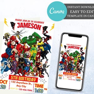 Avengers Birthday Invitation Template Digital Kids Party Template Avengers invitation Superhero Invitation Kid Birthday instant download