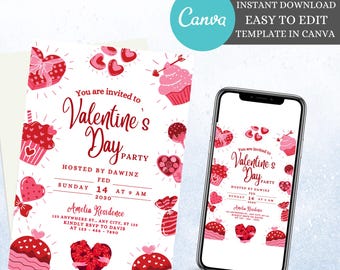 Invitación editable para San Valentín: Plantilla de Canva (Descarga digital)