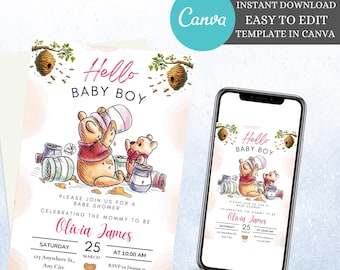 Winnie The Pooh Baby Shower Invitation: Editable Digital Download