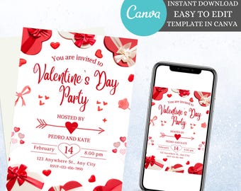 Invitación imprimible para fiesta de San Valentín / Diseño elegante de corazón / Descarga instantánea