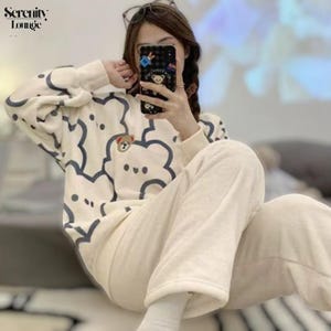 Cute Warm 2 Piece Cartoon Bear Soft Pattern Pyjamas - Women's Pyjamas - Girls